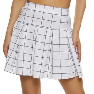 Windowpane pleated skirt